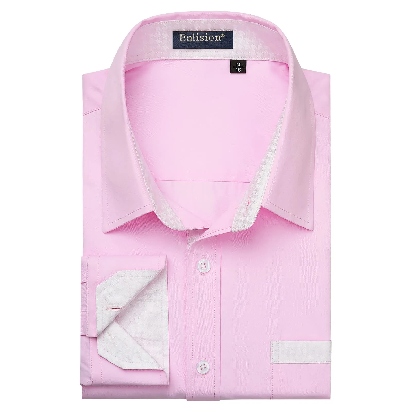 Men's Patchwork Dress Shirt with Pocket - PINK