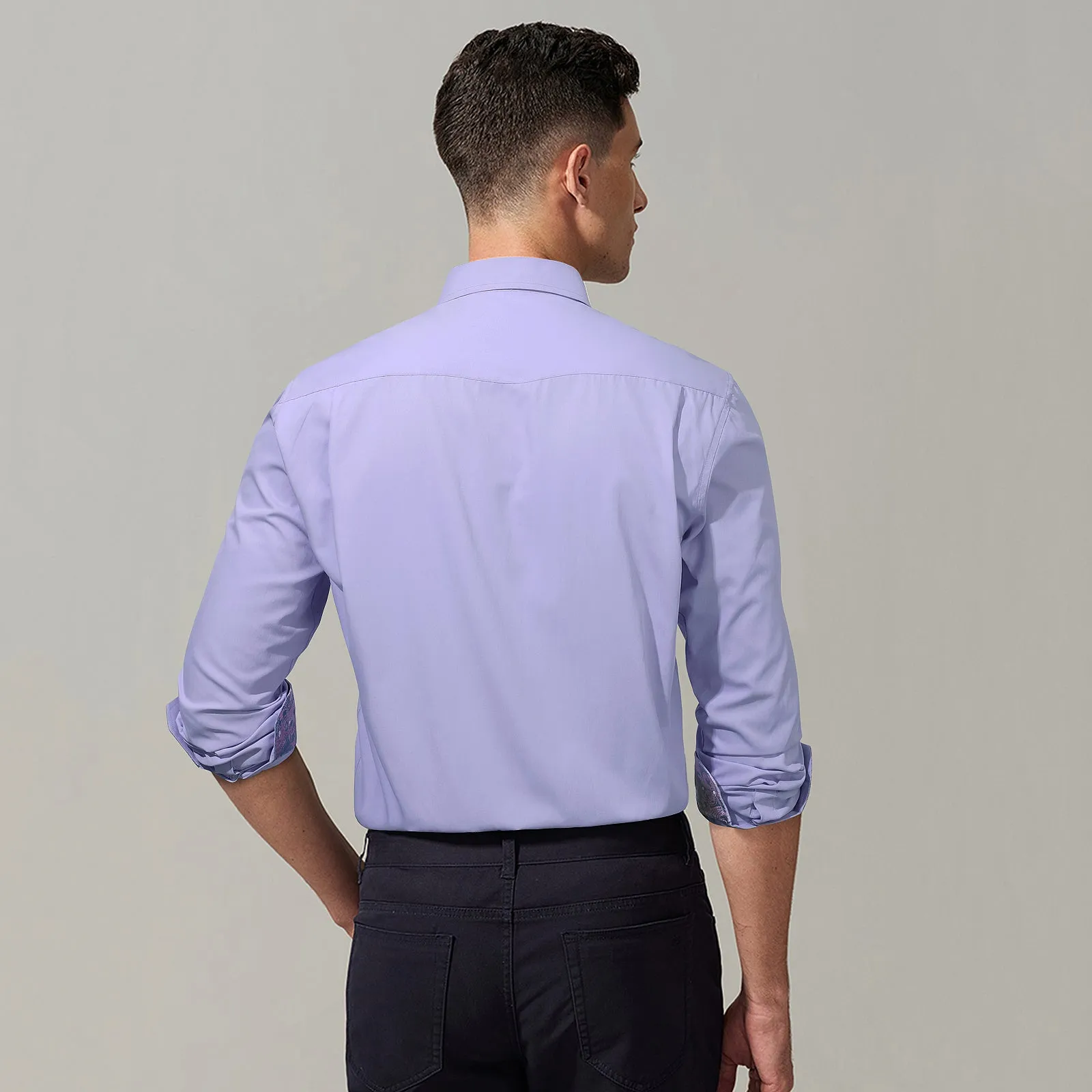 Men's Patchwork Dress Shirt with Pocket - PURPLE/PINK
