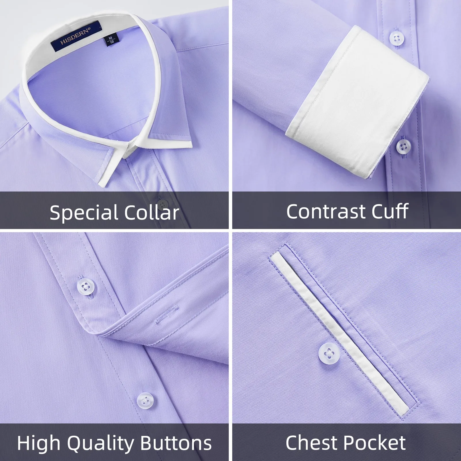 Men's Patchwork Dress Shirt with Pocket - PURPLE/WHITE