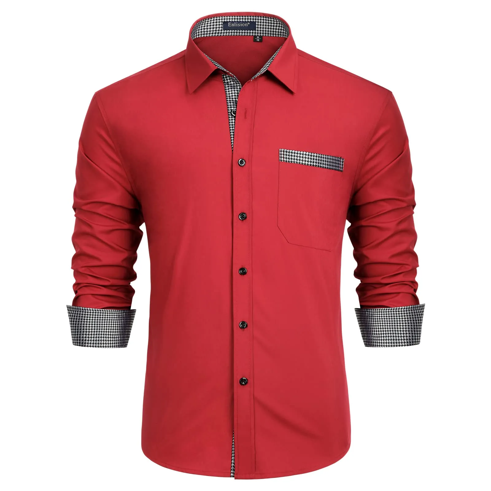 Men's Patchwork Dress Shirt with Pocket - RED