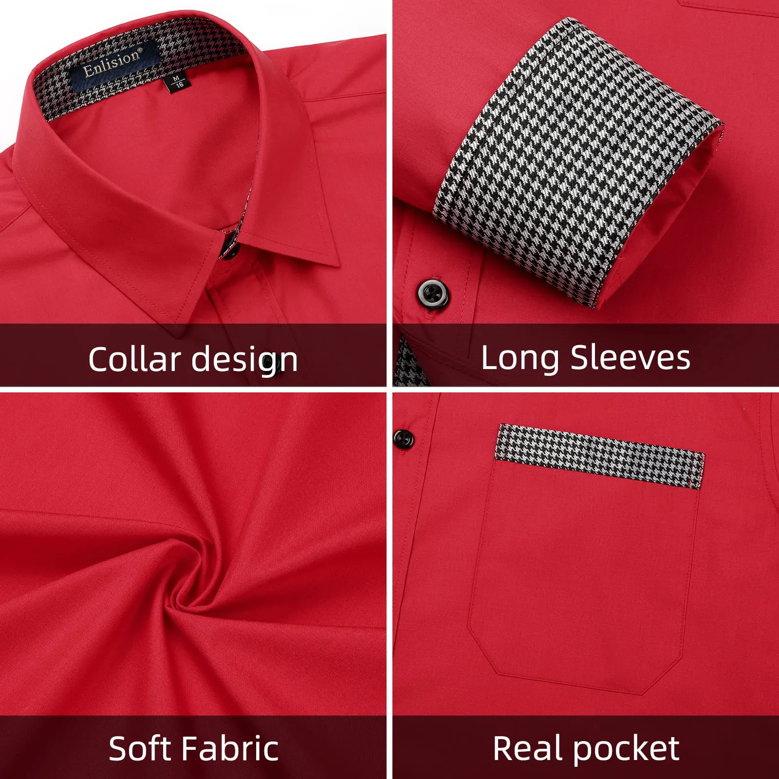 Men's Patchwork Dress Shirt with Pocket - RED
