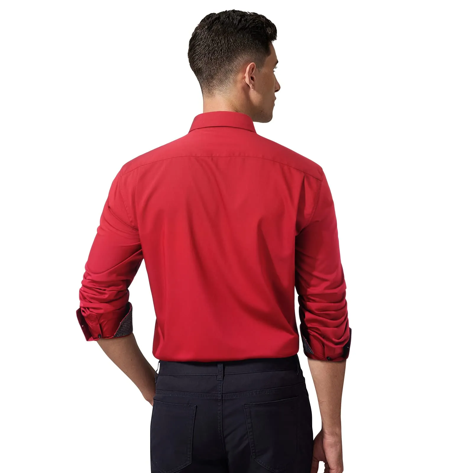 Men's Patchwork Dress Shirt with Pocket - RED