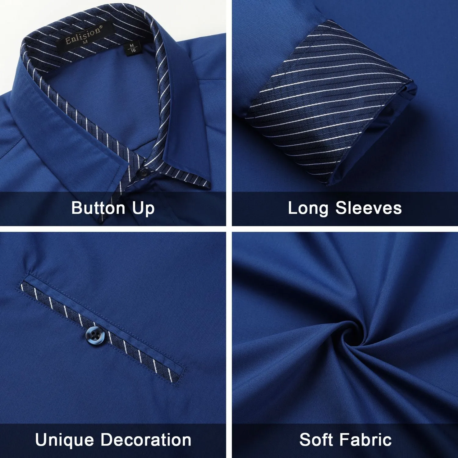Men's Patchwork Dress Shirt with Pocket - ROYAL BLUE