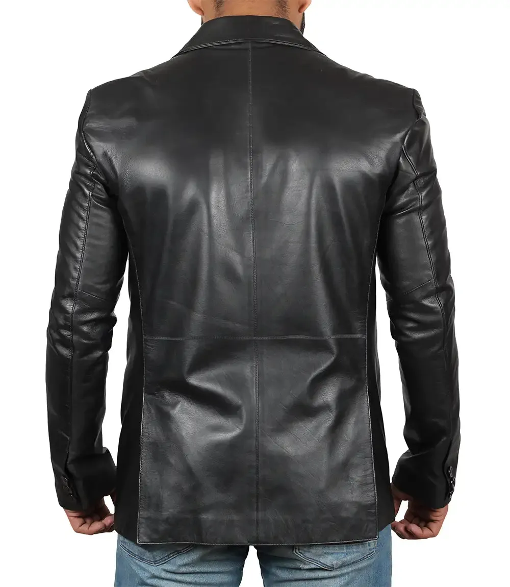 Mens Tall Black Leather Blazer Jacket