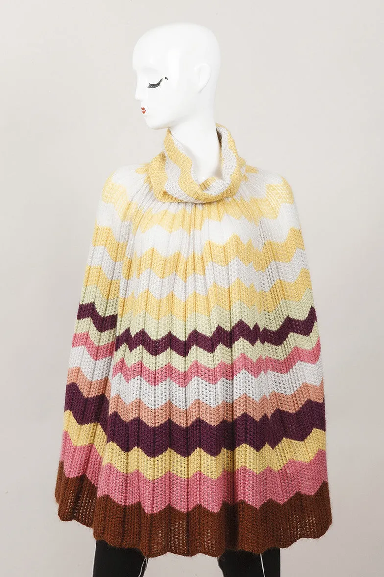 Multicolor Wool and Mohair Blend Striped Knit Cape