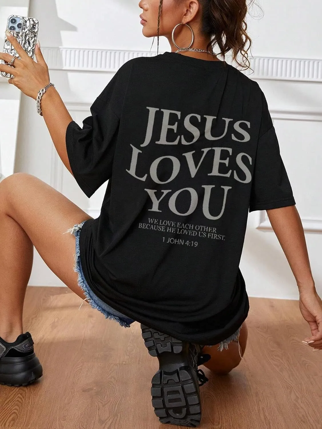 Oversized Tshirt Christian Shirts Short Sleeve Faith Letter Print Tee Shirt Casual Loose Tops