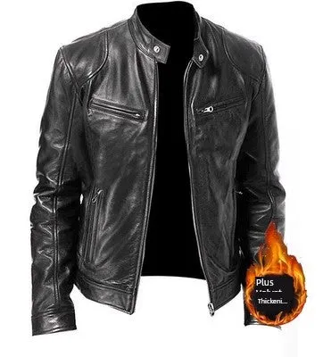 Plus Size 2024 Men's Stand-up Collar Slim Fit Leather Jacket Zipper Pocket Decorative PU Leather Coat Motorcycle Clothing Py31 Tep55