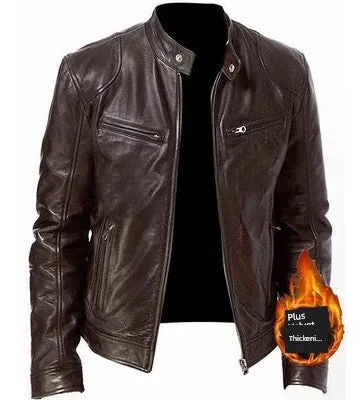 Plus Size 2024 Men's Stand-up Collar Slim Fit Leather Jacket Zipper Pocket Decorative PU Leather Coat Motorcycle Clothing Py31 Tep55