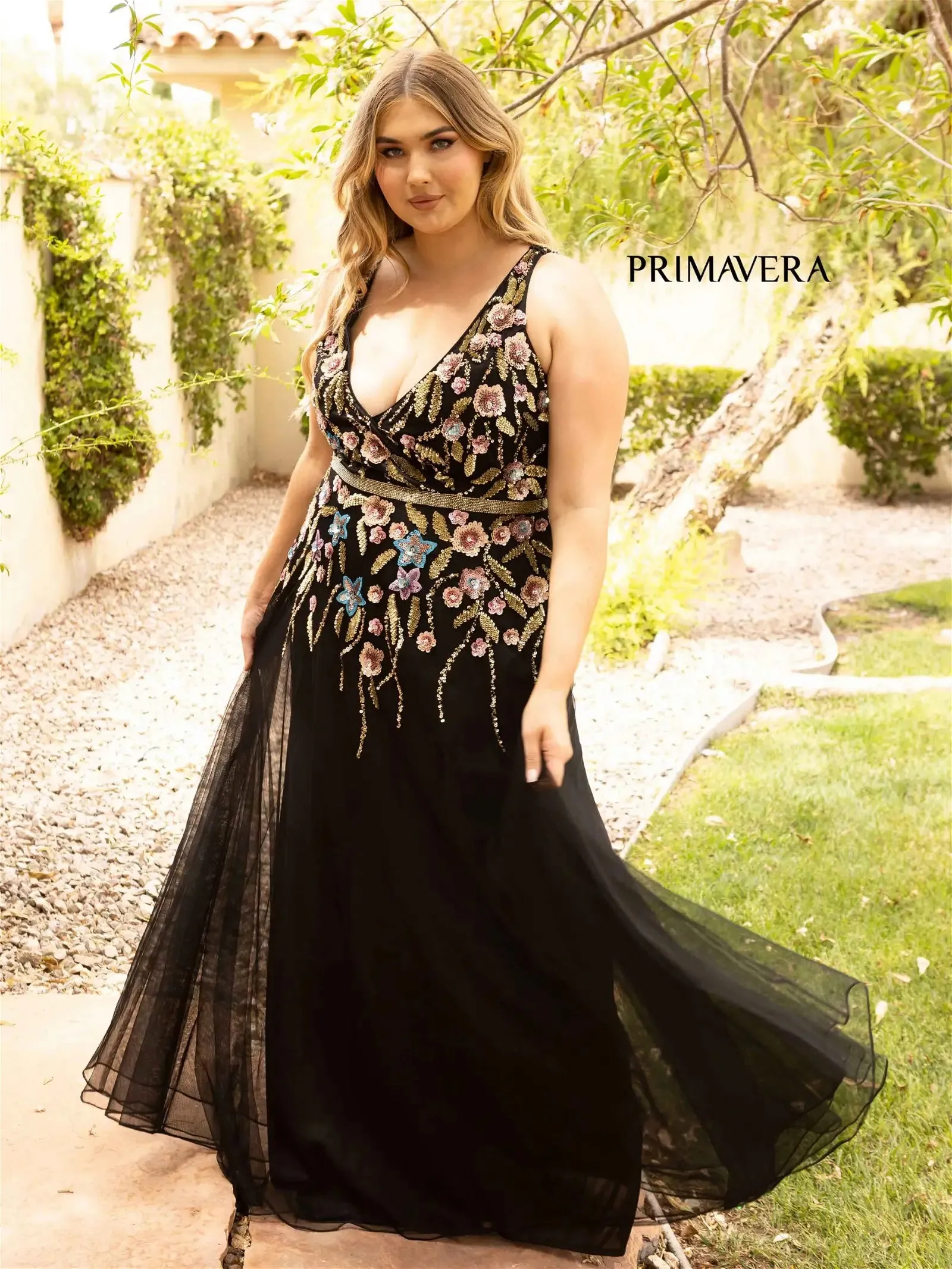 Priza | Floral Beaded Gown | Curvy By Primavera 14006