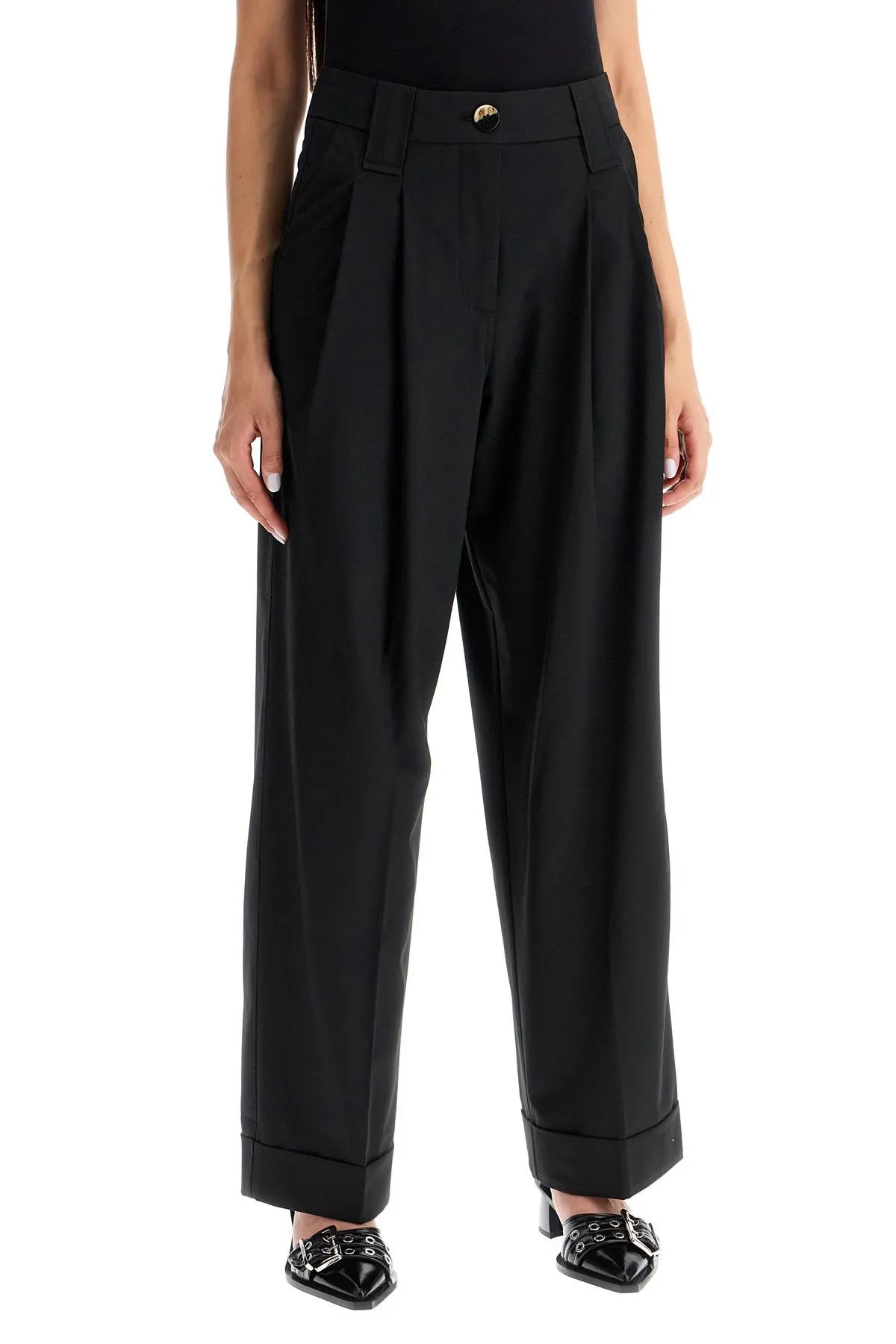 "flowy trousers with two ple F8075 BLACK