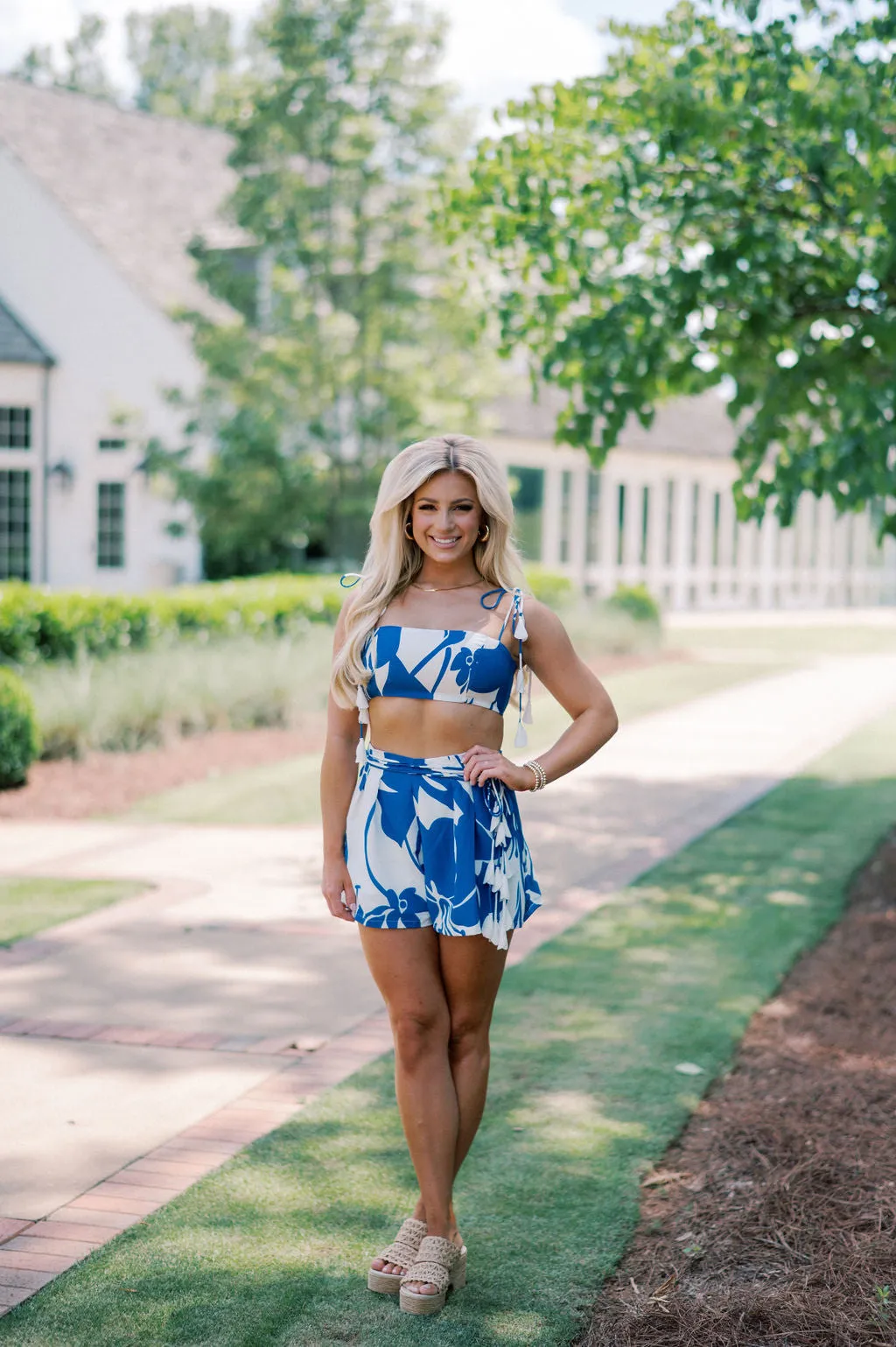 Rio Tassel Shorts Set- White/Blue