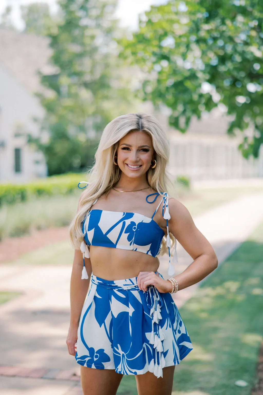 Rio Tassel Shorts Set- White/Blue