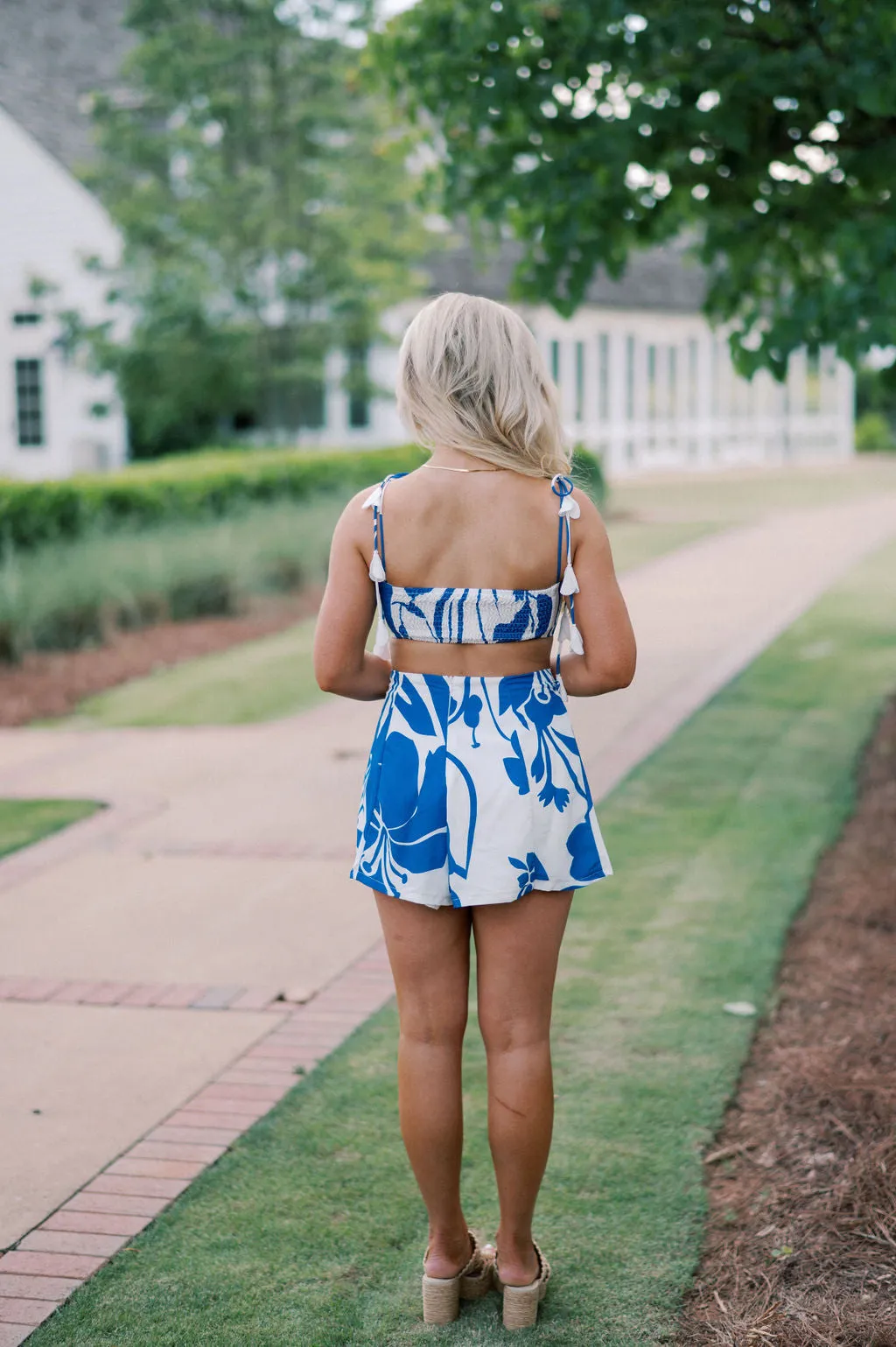 Rio Tassel Shorts Set- White/Blue