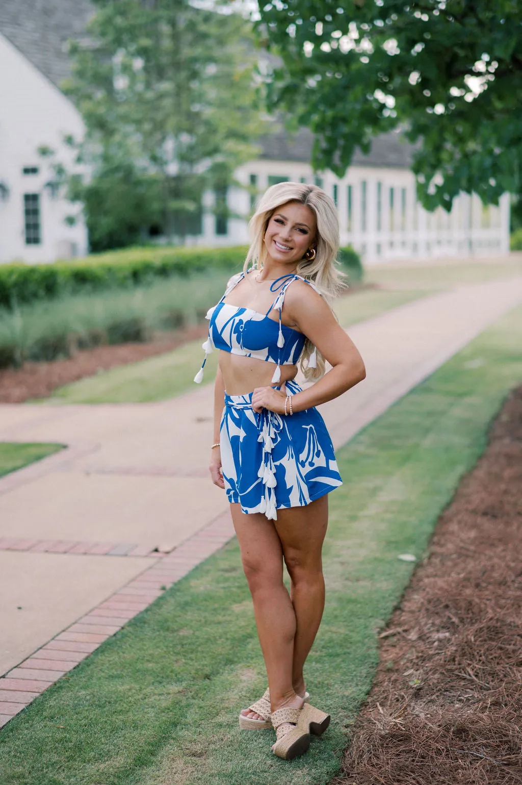 Rio Tassel Shorts Set- White/Blue