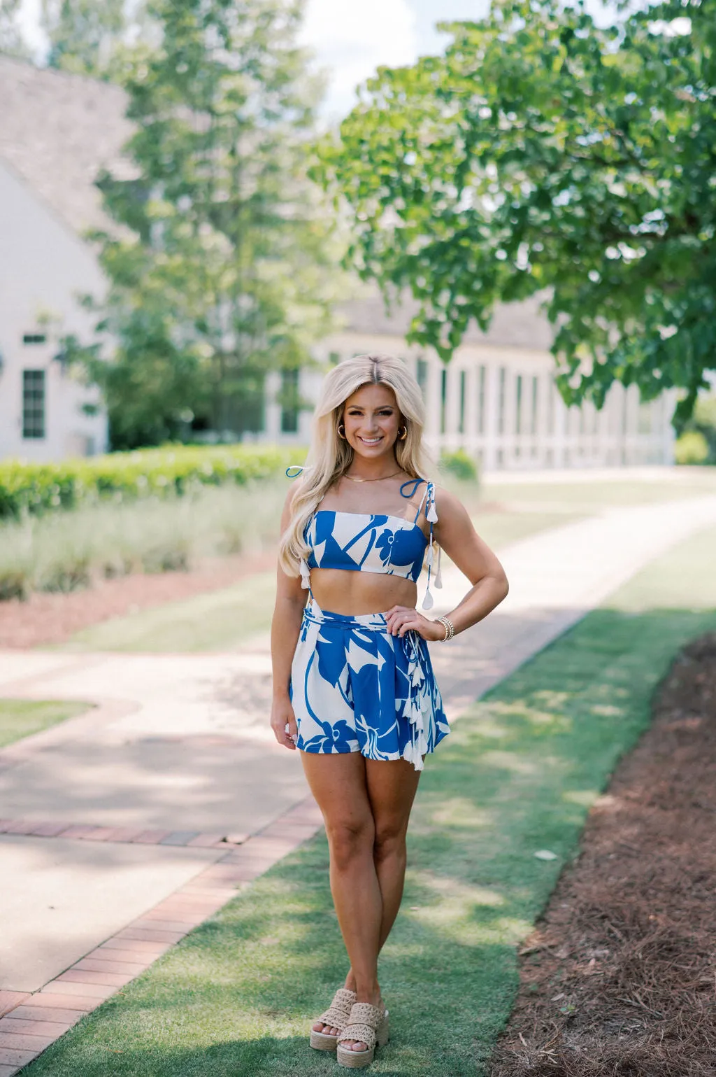 Rio Tassel Shorts Set- White/Blue