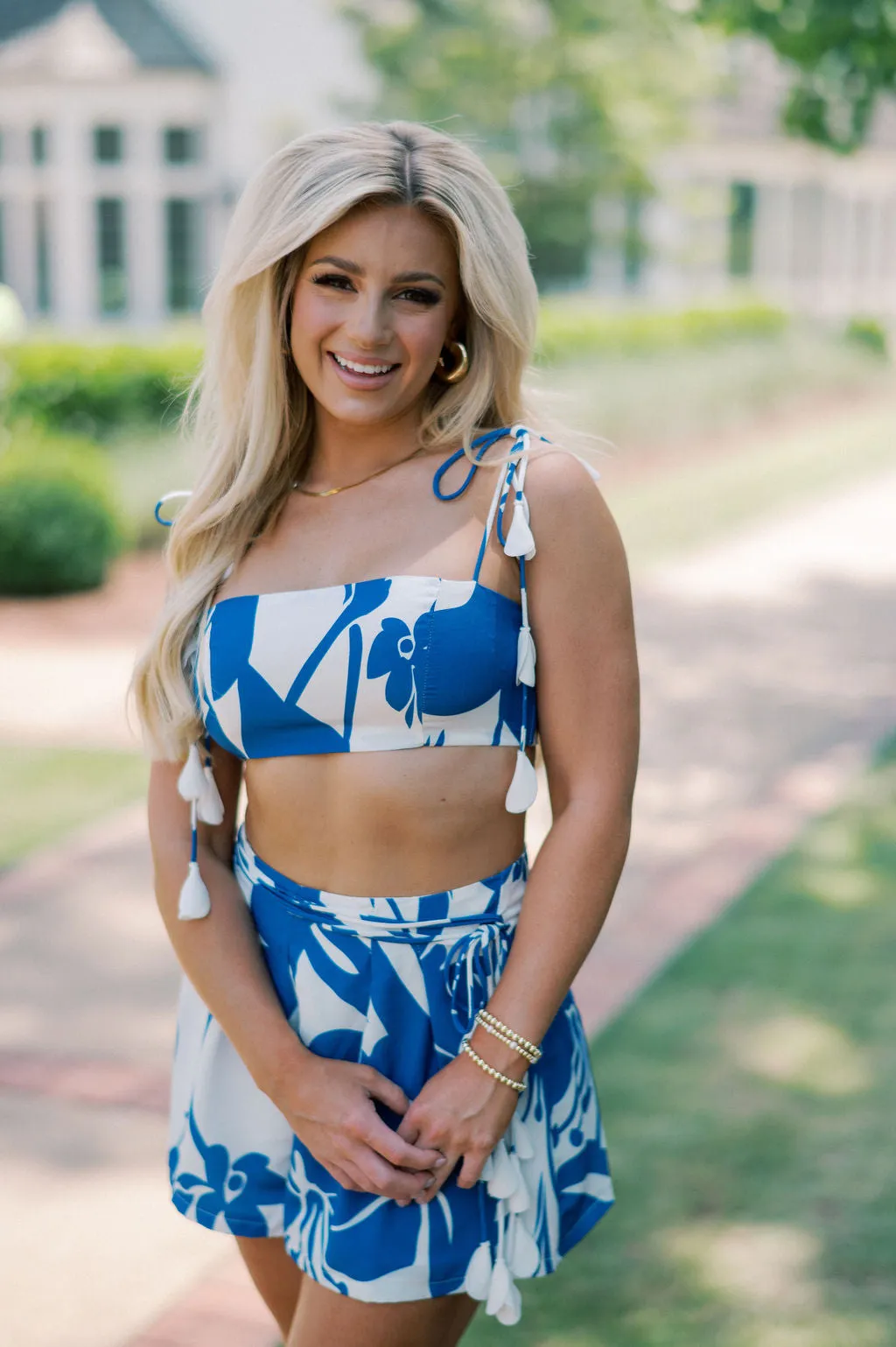 Rio Tassel Shorts Set- White/Blue