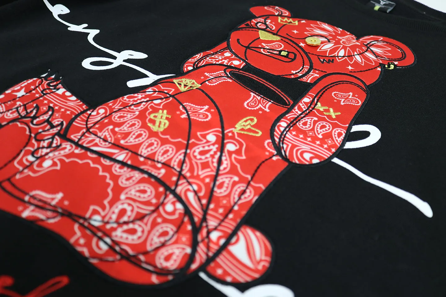 SCREENSHOT BEAR CREW NECK FLEECE SWEAT SHIRTS-F1122 (BLACK/RED)