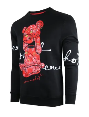 SCREENSHOT BEAR CREW NECK FLEECE SWEAT SHIRTS-F1122 (BLACK/RED)
