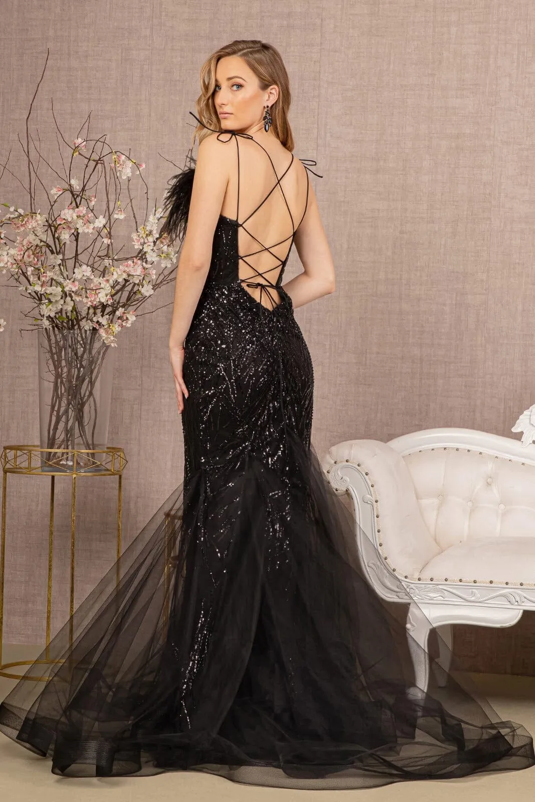 Sequin Print Feather Mermaid Gown by GLS Gloria GL3117