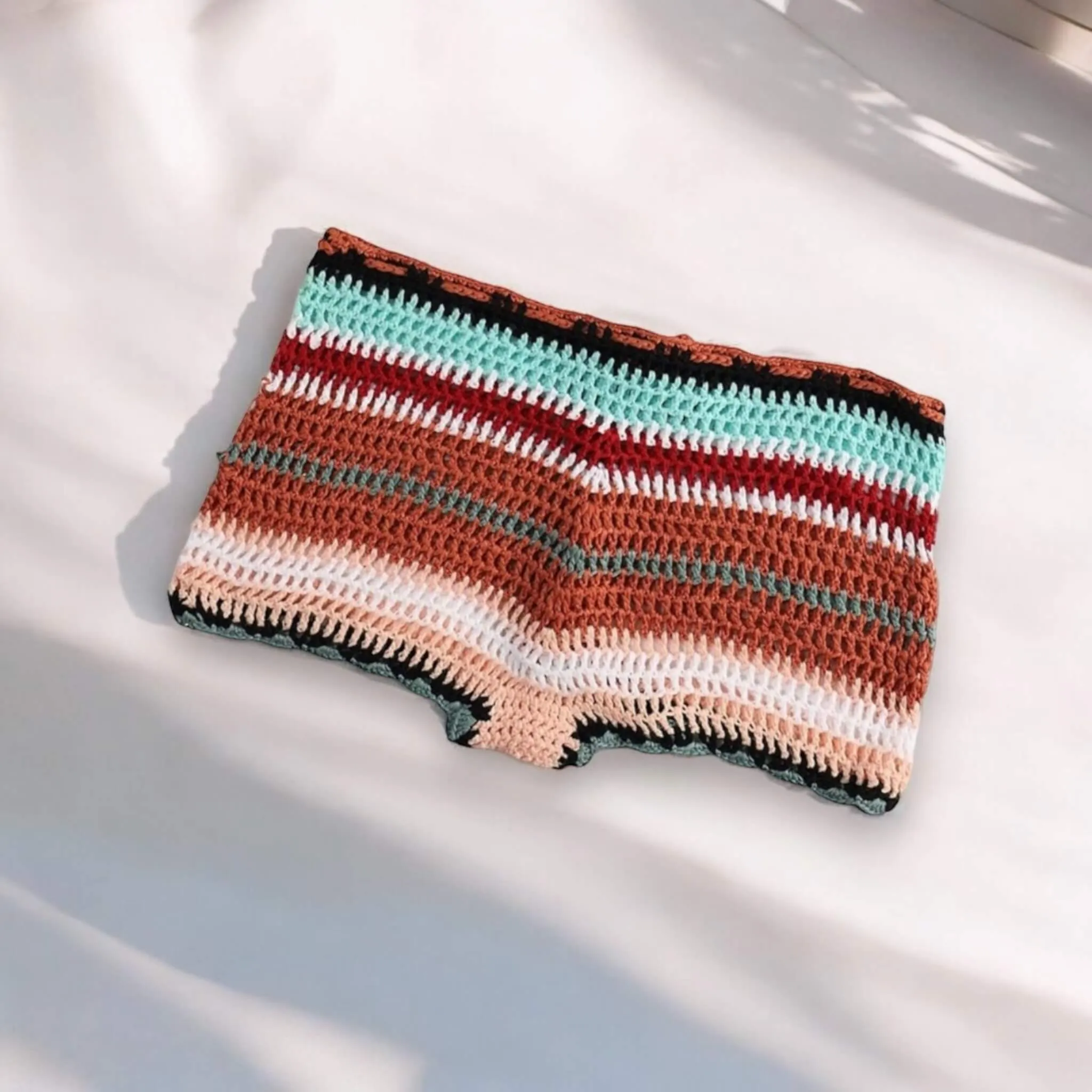 Siesta Brown Mid Rise Crochet Shorts