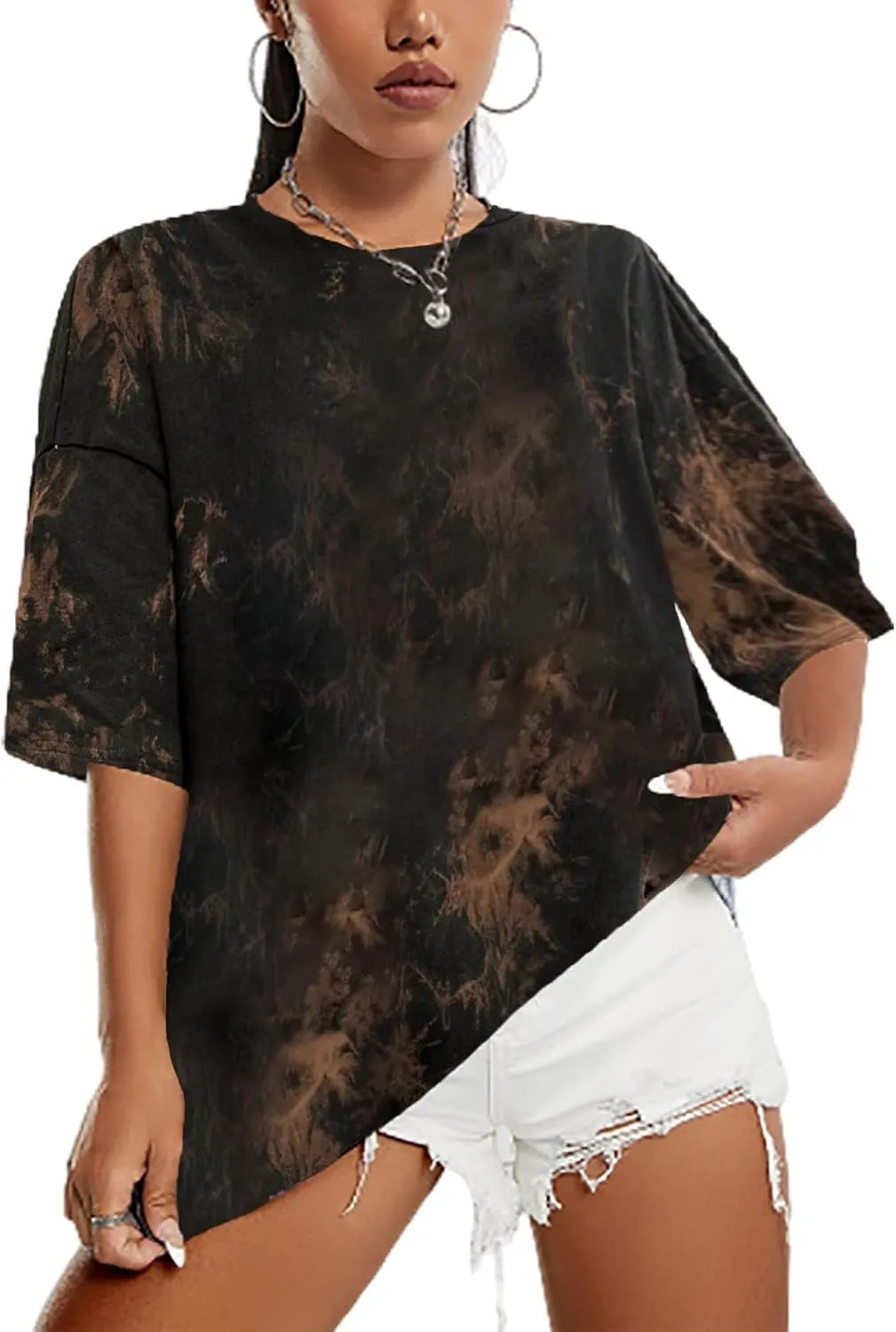 SOFIA'S CHOICE Tie Dye Shirt Women Oversized Tshirts Summer Casual Short Sleeve Tee Tops