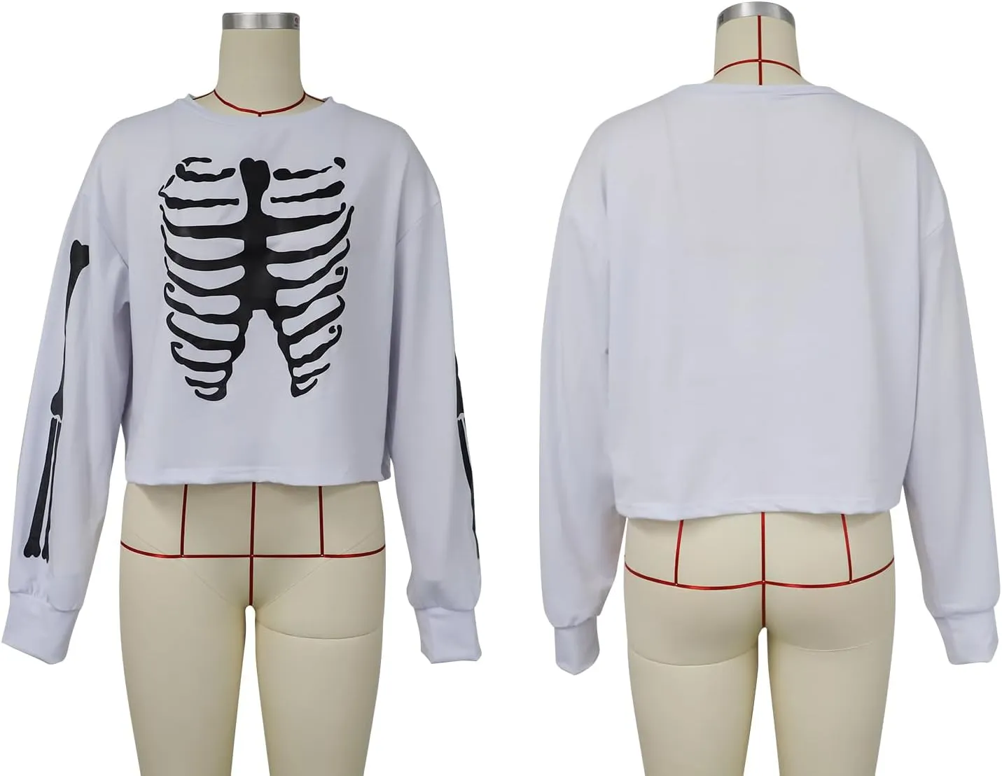 Sumtory Women Halloween Theme Skeleton Print Long Sleeve Sweatshirt Tops