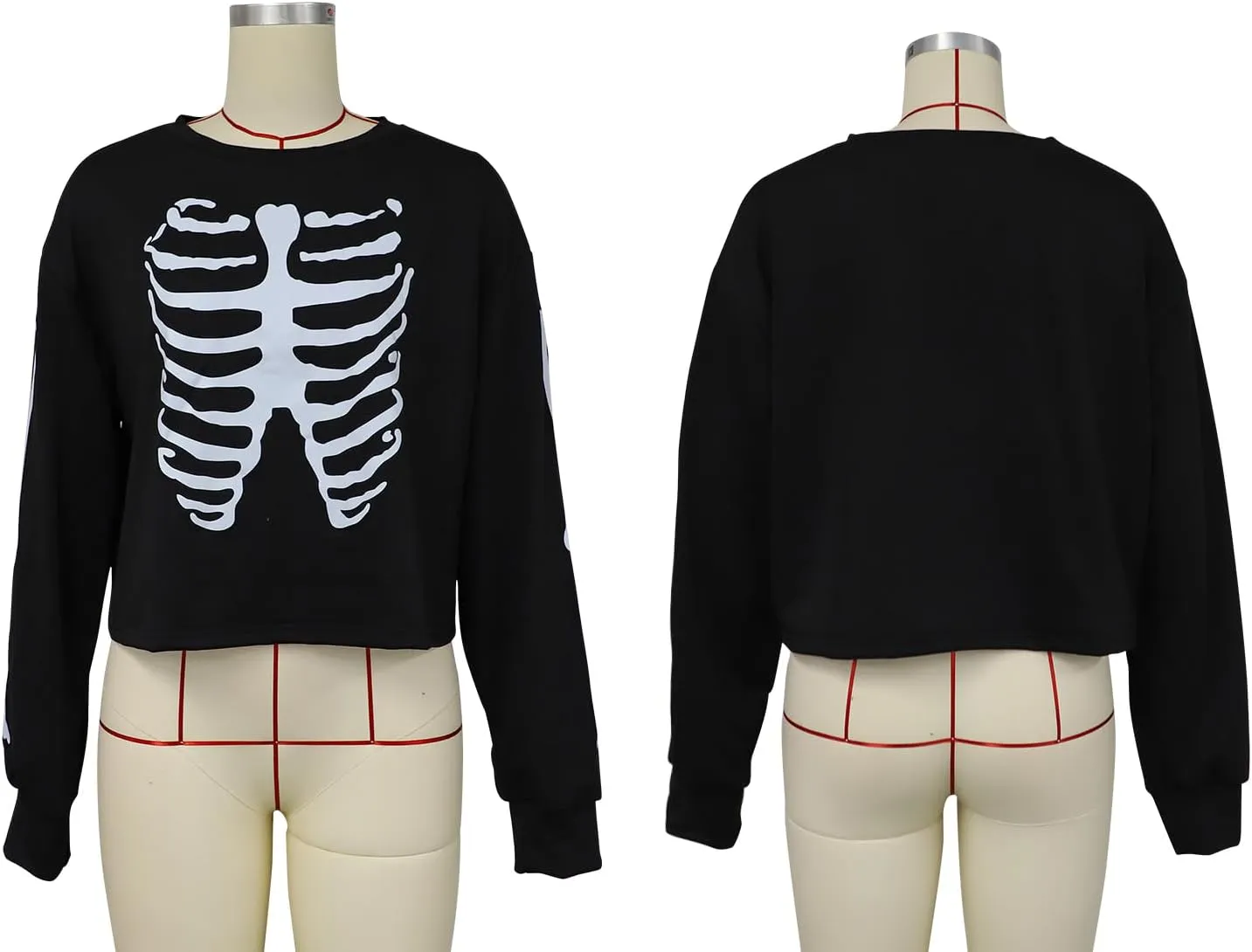 Sumtory Women Halloween Theme Skeleton Print Long Sleeve Sweatshirt Tops