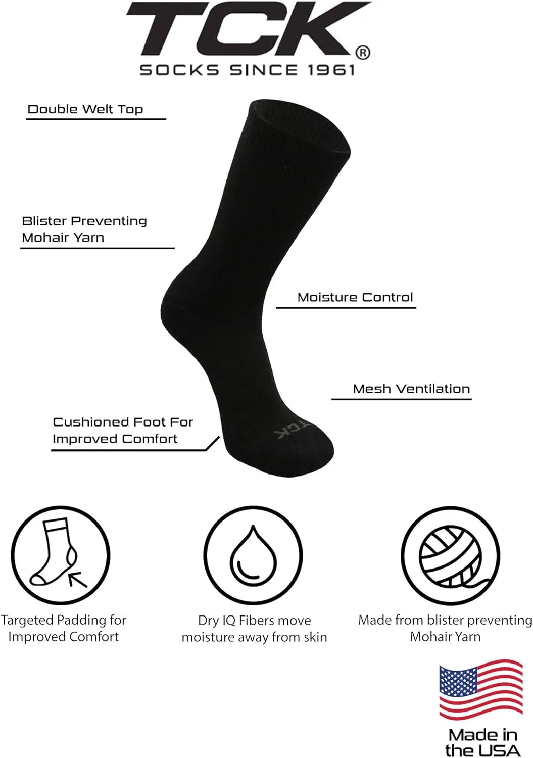 TCK Pickleball Socks for Men and Women Crew Sock Full Cushion with Moisture Wicking Yarn