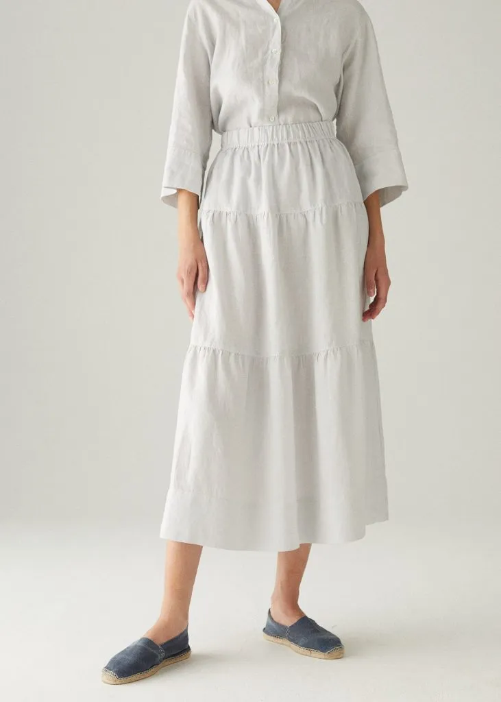 Tiered Linen Skirt - Teal
