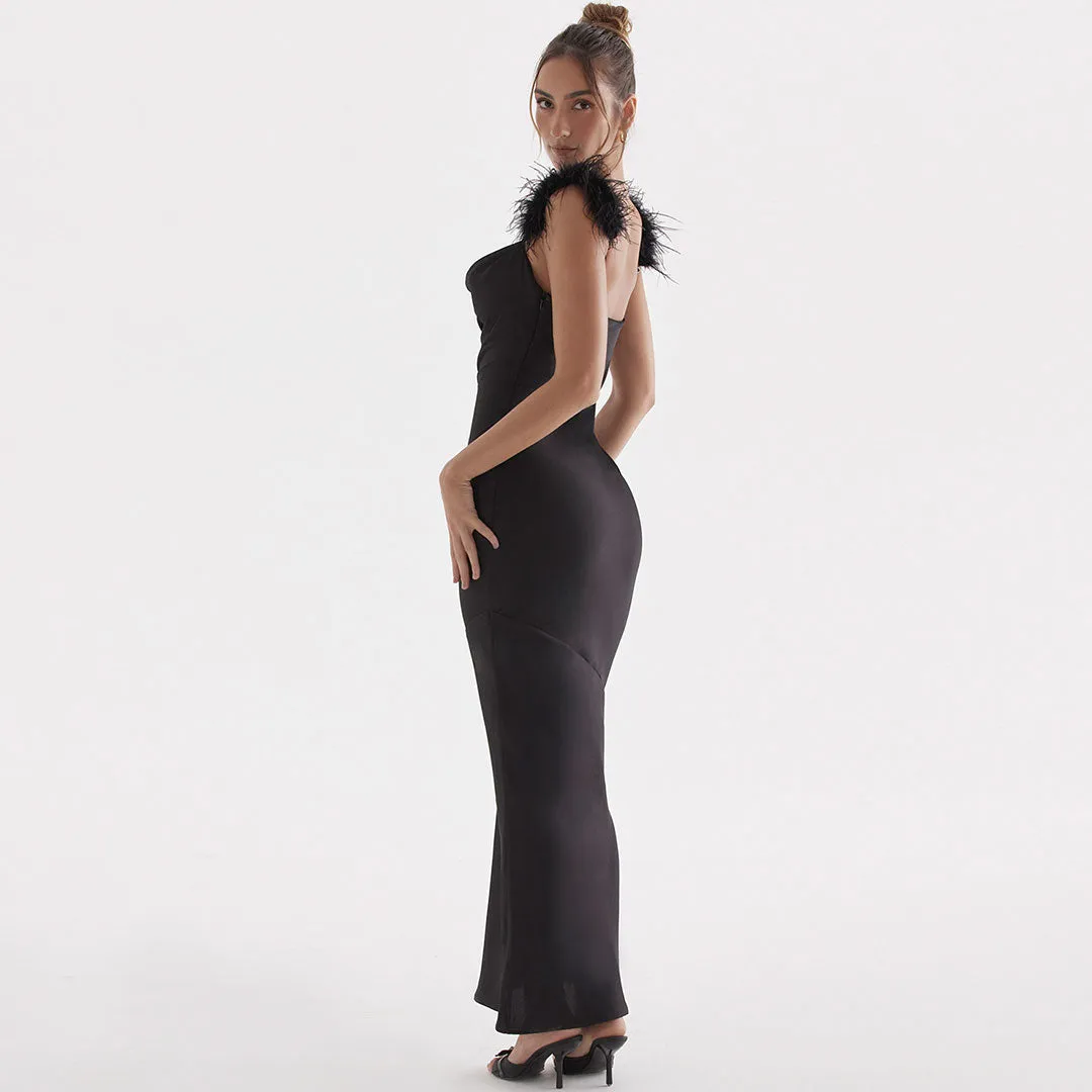 Trim Cowl Neck Sleeveless Gown Maxi Dress - Black