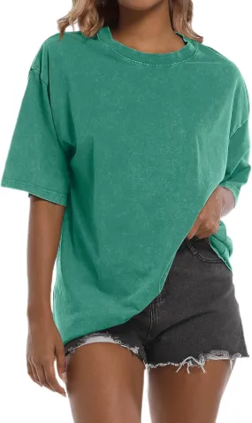 Tuislay Oversized Tshirt Shirts for Women Vintage Acid Wash T Shirt Cotton Casual Baggy Boyfriend Teens Basic Grunge Tees Top