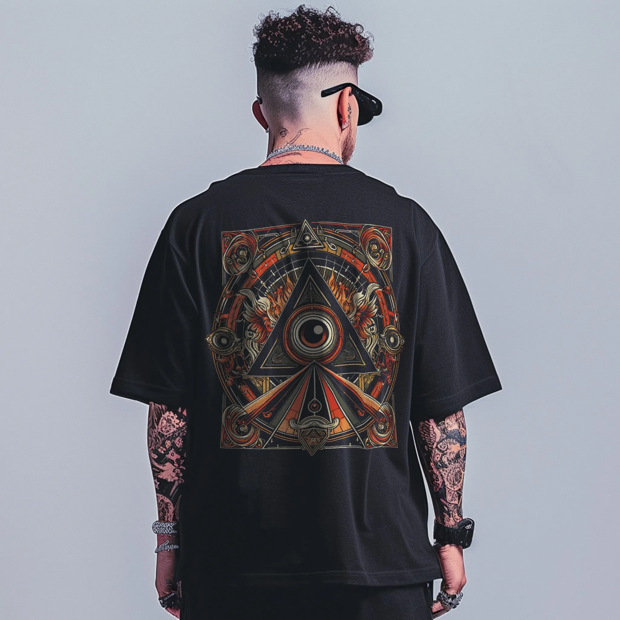 Unisex Omniscient Triad Oversized Graphic T-Shirt