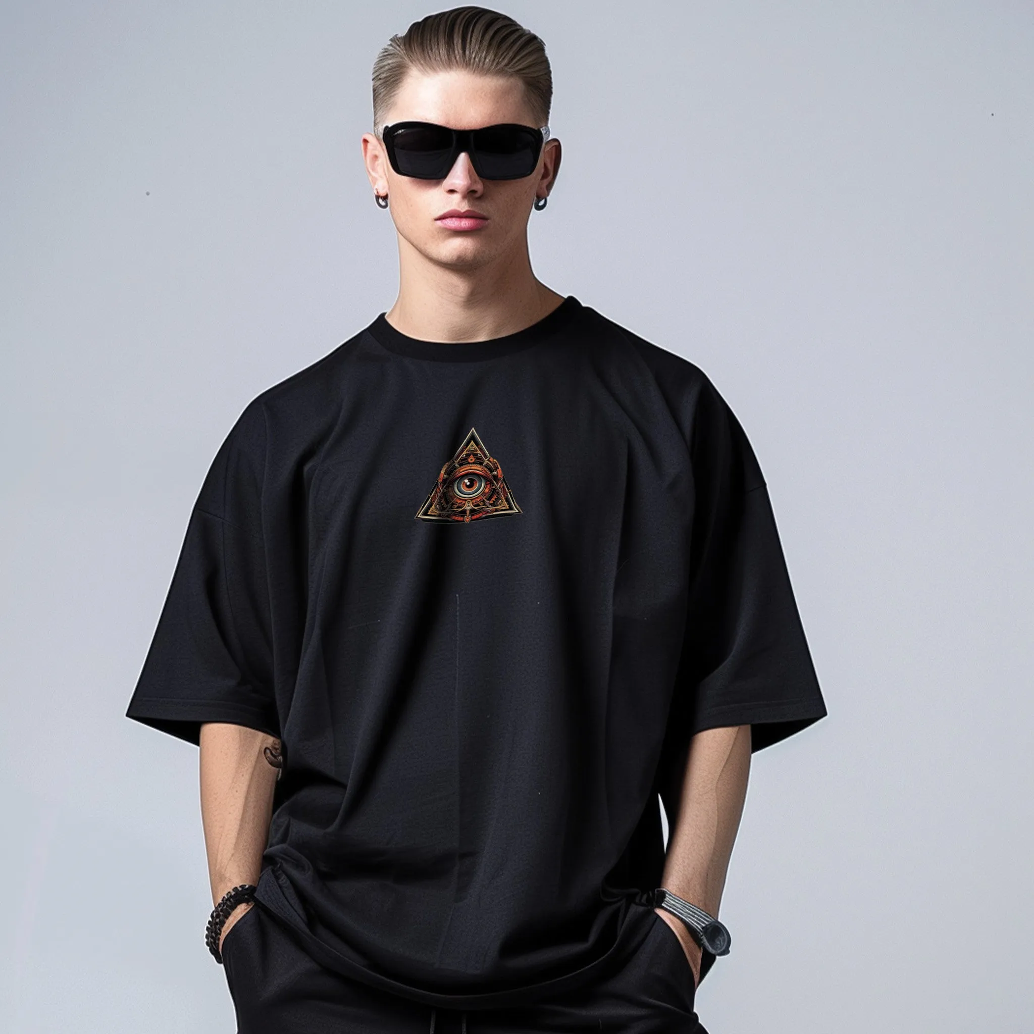 Unisex Omniscient Triad Oversized Graphic T-Shirt