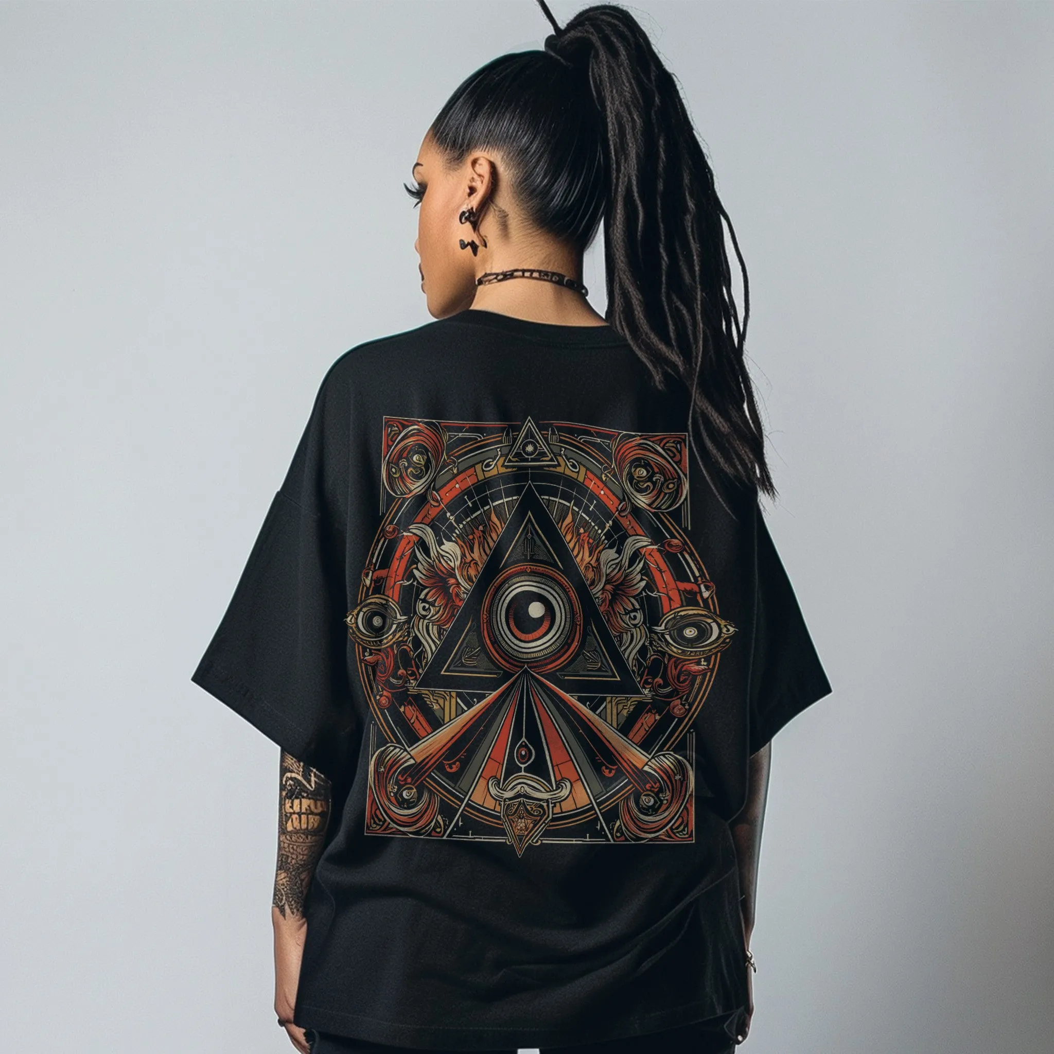 Unisex Omniscient Triad Oversized Graphic T-Shirt