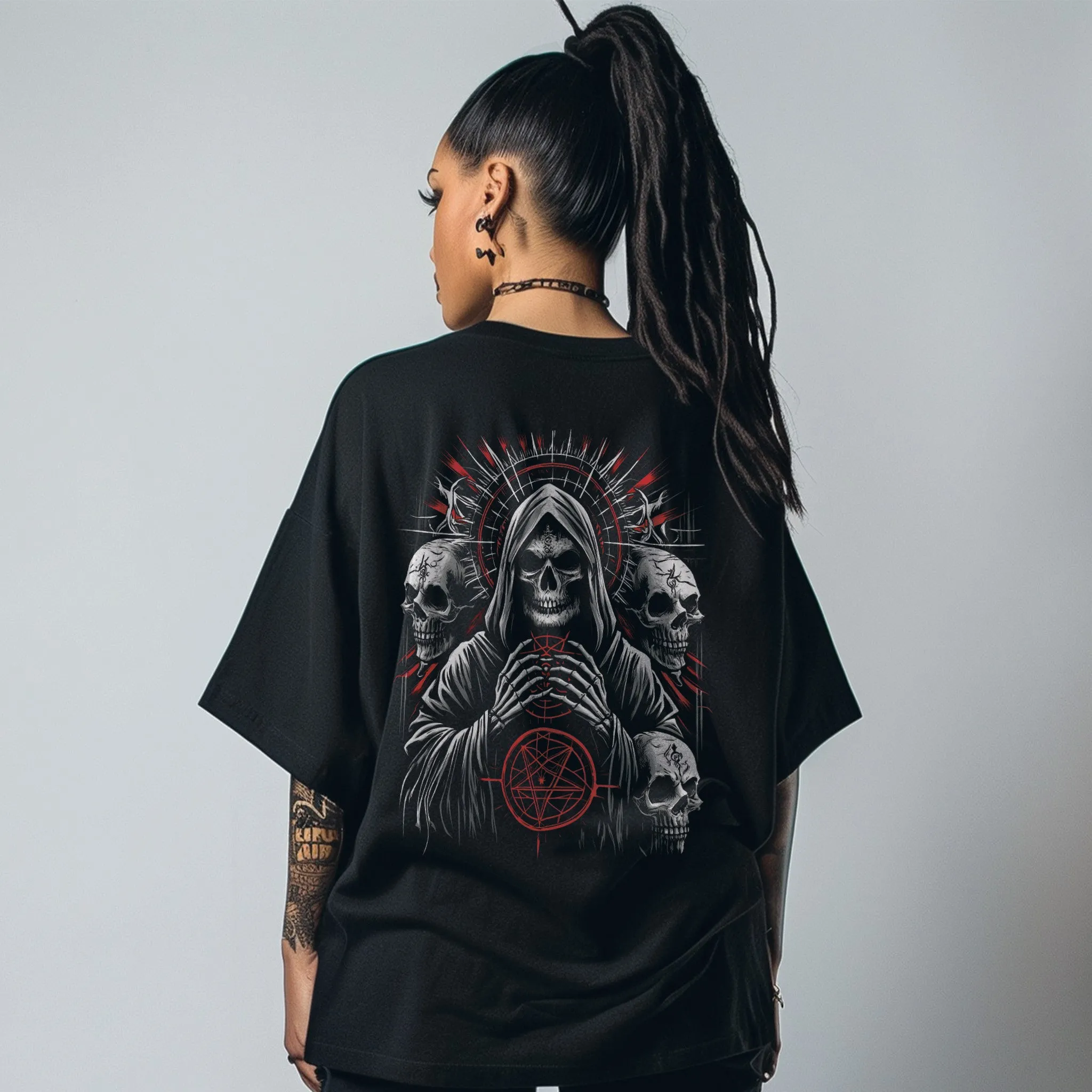 Unisex Oversized Graphic Tees Gothic Reaper T-Shirt
