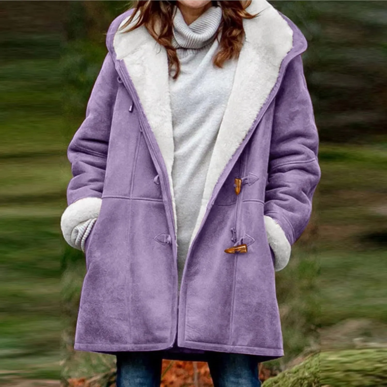 Winter Coats for Women 2023,Fuzzy Fleece Lined Sherpa Jacket Lapel Button Down Long Warm Parka Outerwear