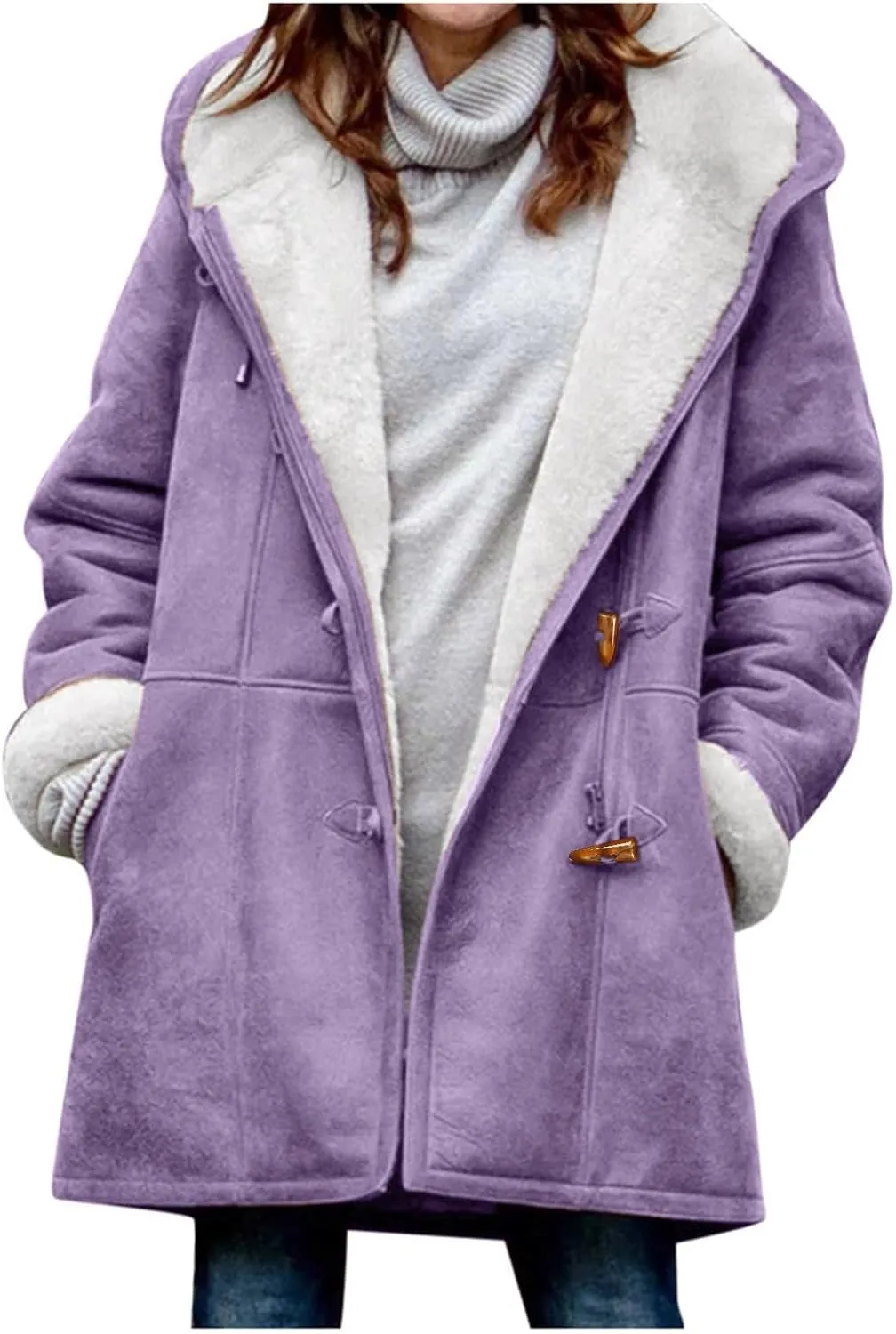 Winter Coats for Women 2023,Fuzzy Fleece Lined Sherpa Jacket Lapel Button Down Long Warm Parka Outerwear
