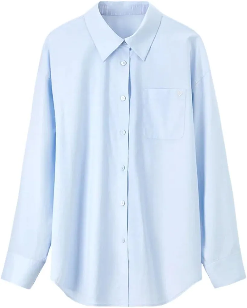 Women Casual Patchwork Cotton Shirts Lapel Single Breasted Blouse Office Lady Basic Work Top