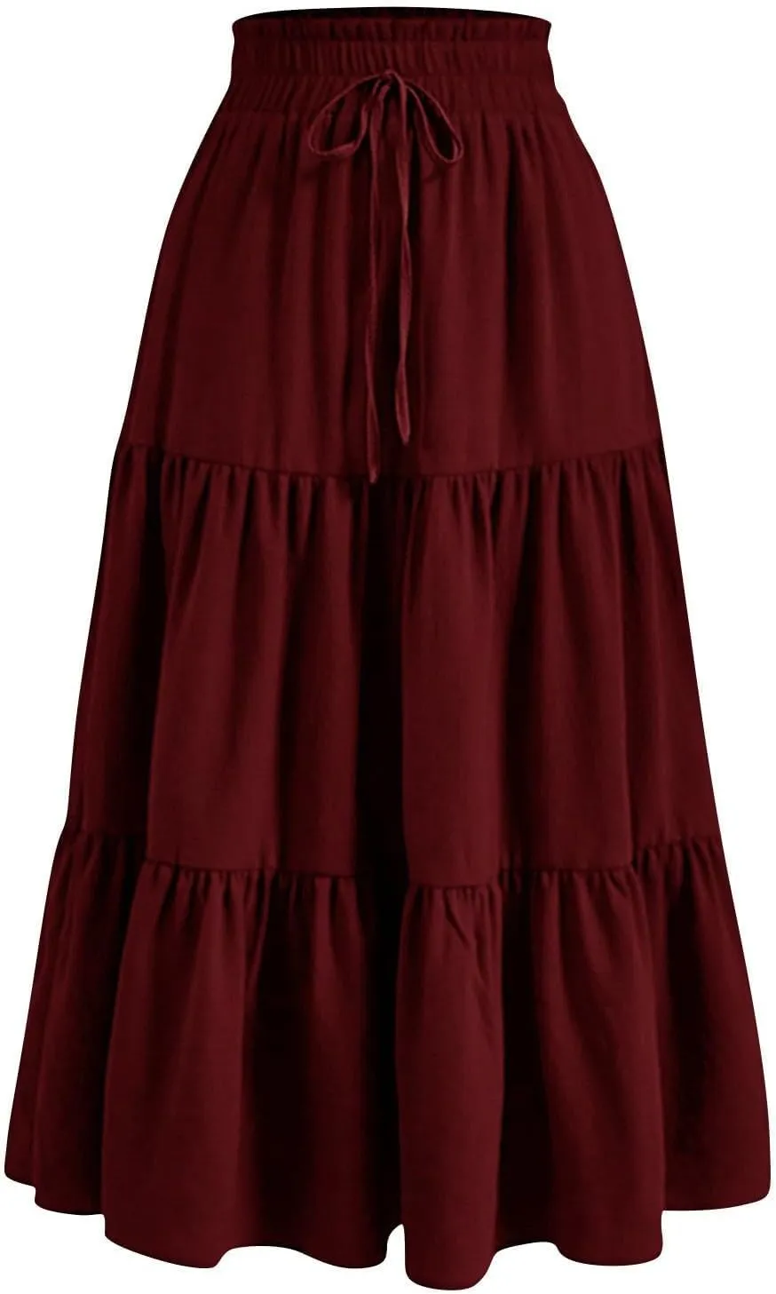 Women Floral Boho Long Skirts Drawstring Waist Vacation Hawaiian Maxi Skirt Flower Print Pleated Half Dress