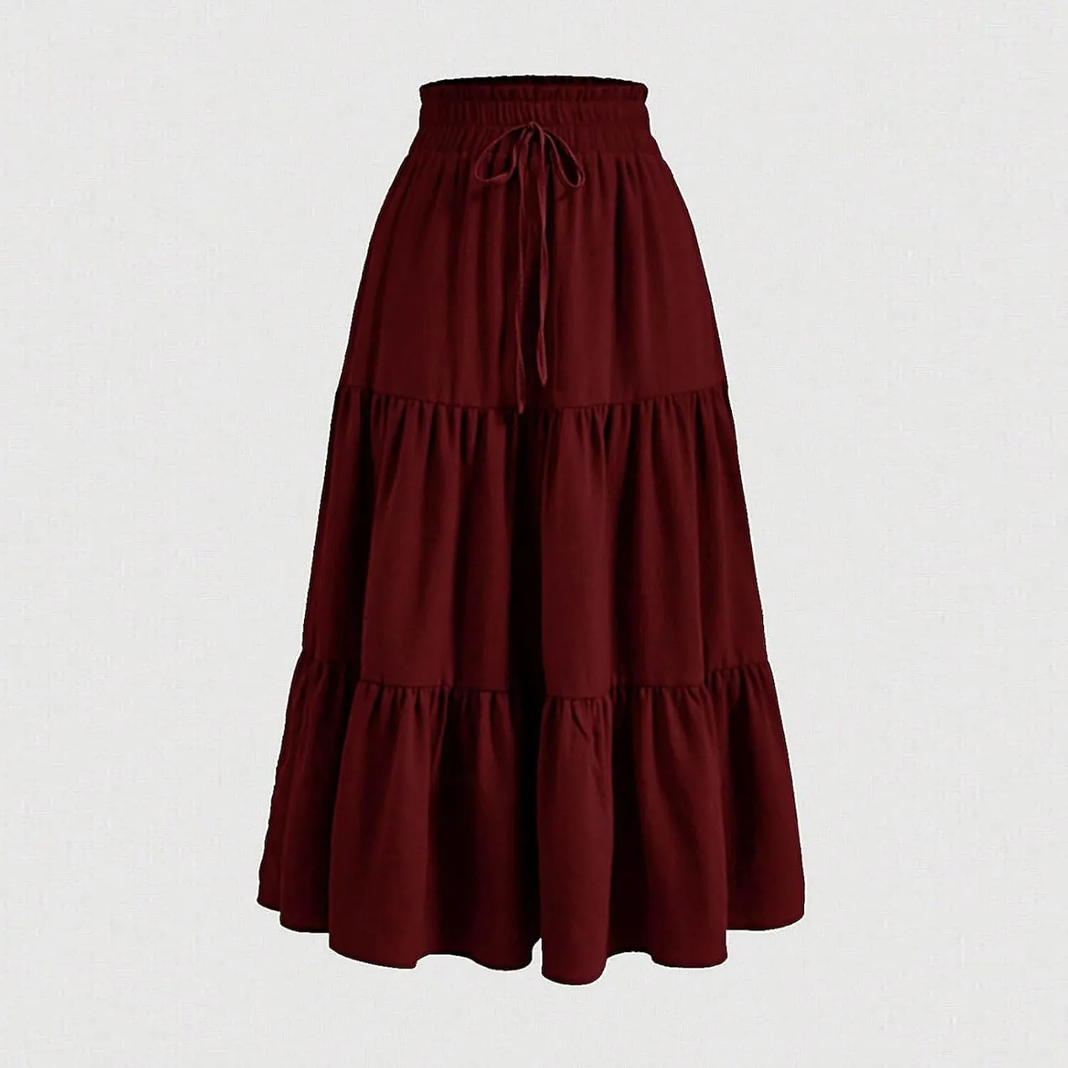 Women Floral Boho Long Skirts Drawstring Waist Vacation Hawaiian Maxi Skirt Flower Print Pleated Half Dress
