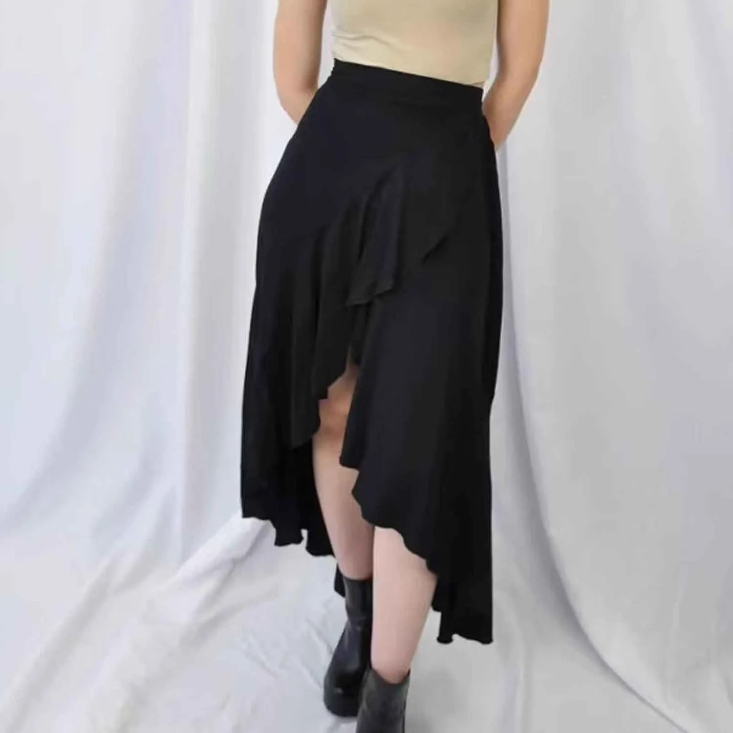 Women Slit Ruffle Skirts High Waist Low Half Dress Solid Dressy Casual Midi Length Boho Skirt Vacation Outfits