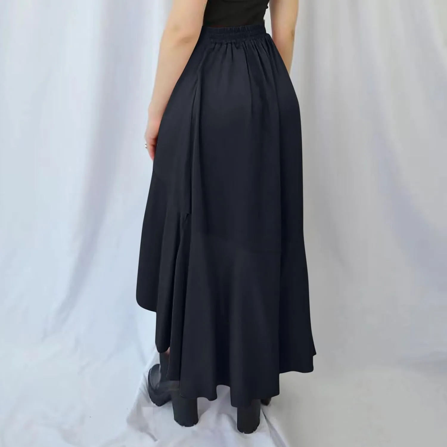 Women Slit Ruffle Skirts High Waist Low Half Dress Solid Dressy Casual Midi Length Boho Skirt Vacation Outfits