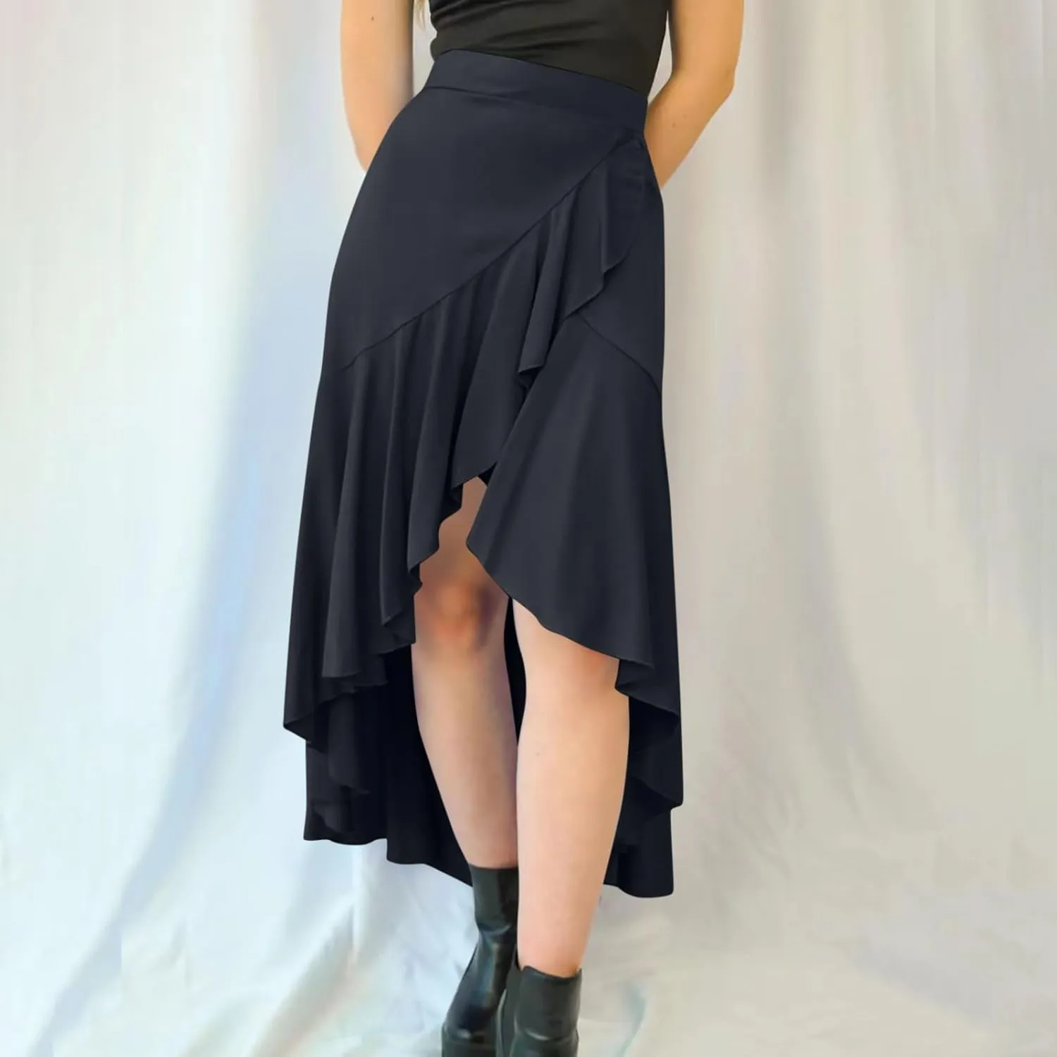 Women Slit Ruffle Skirts High Waist Low Half Dress Solid Dressy Casual Midi Length Boho Skirt Vacation Outfits