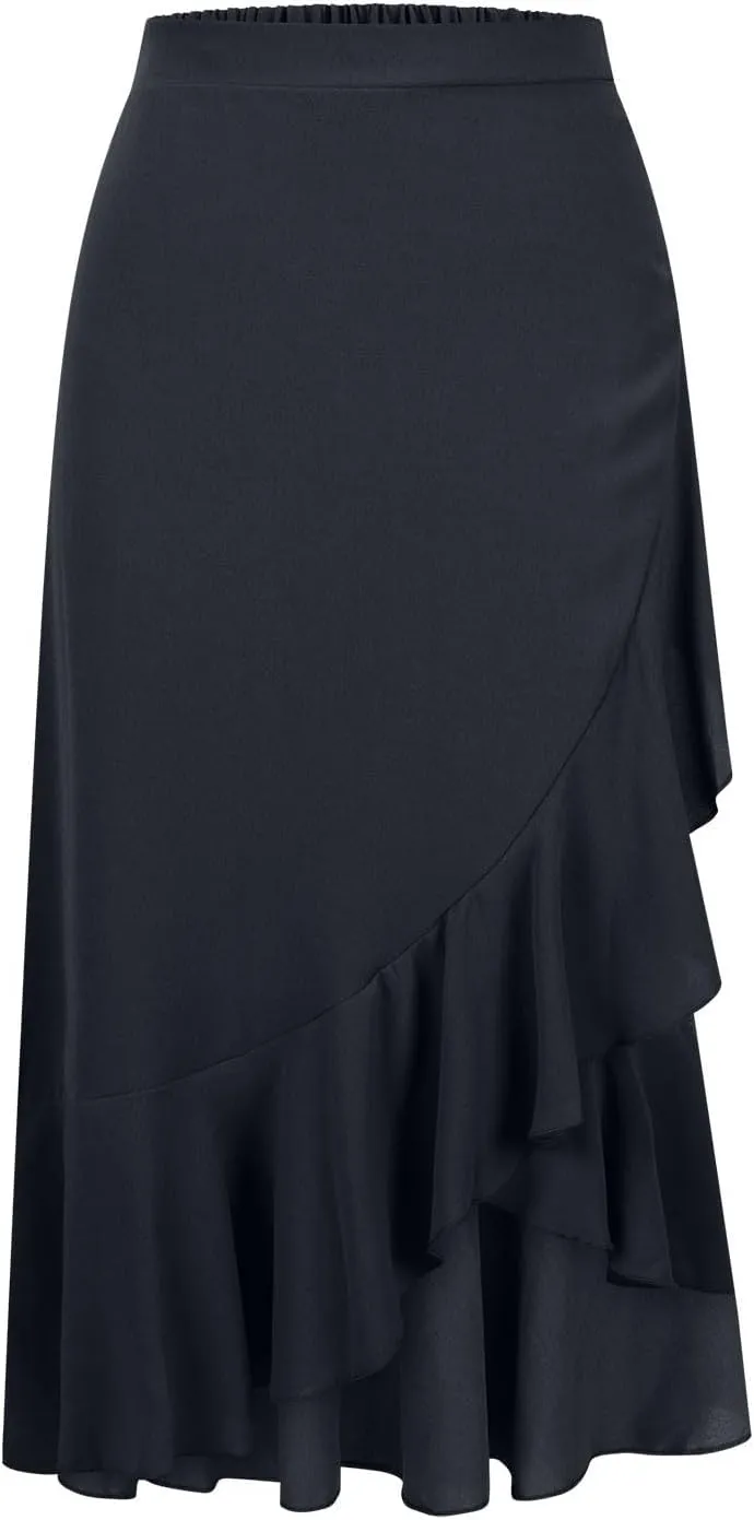 Women Slit Ruffle Skirts High Waist Low Half Dress Solid Dressy Casual Midi Length Boho Skirt Vacation Outfits