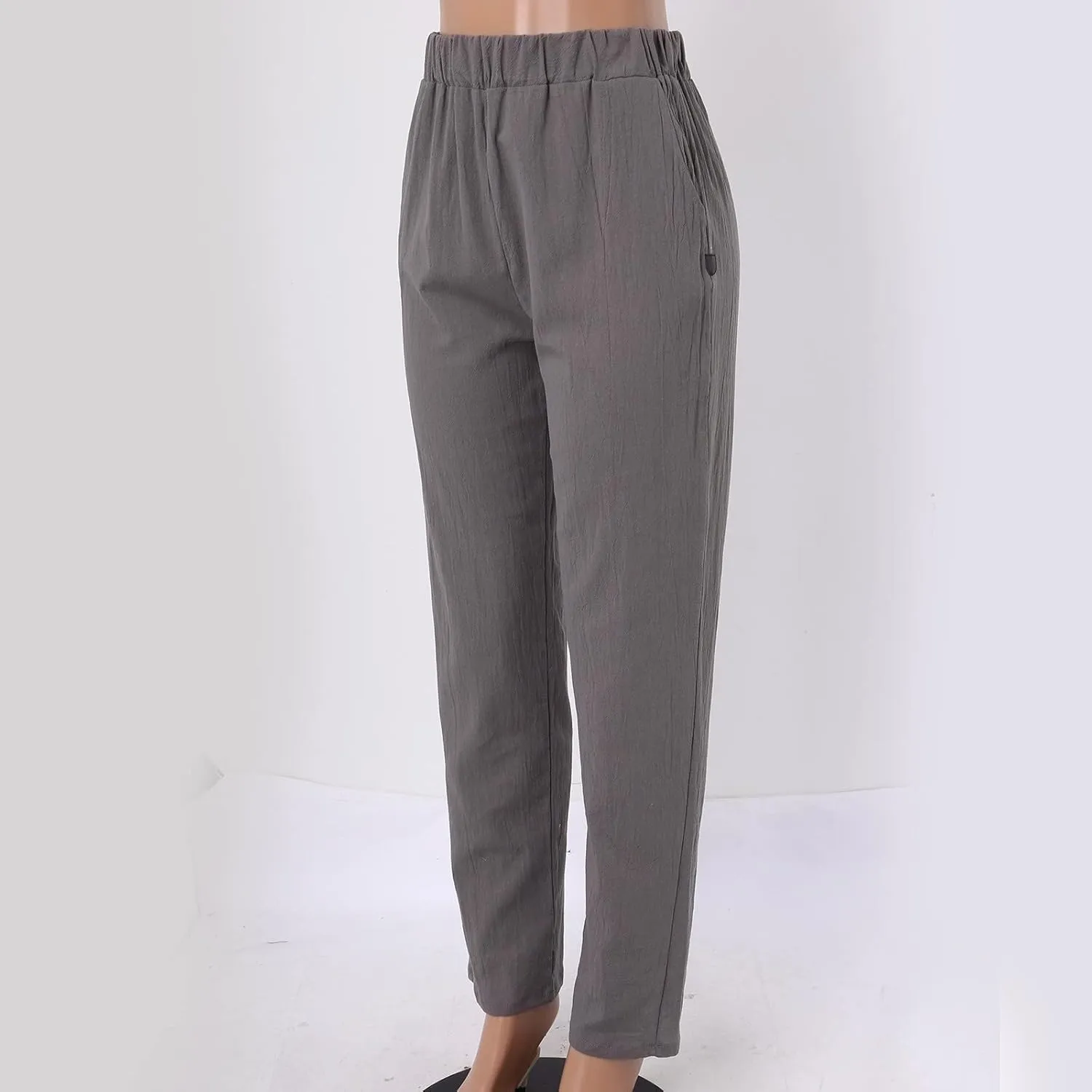Womens Linen Pants with Pockets High Waist Comfy Casual Pants Lightweight Loose Trousers Straight Leg Baggy Trousers