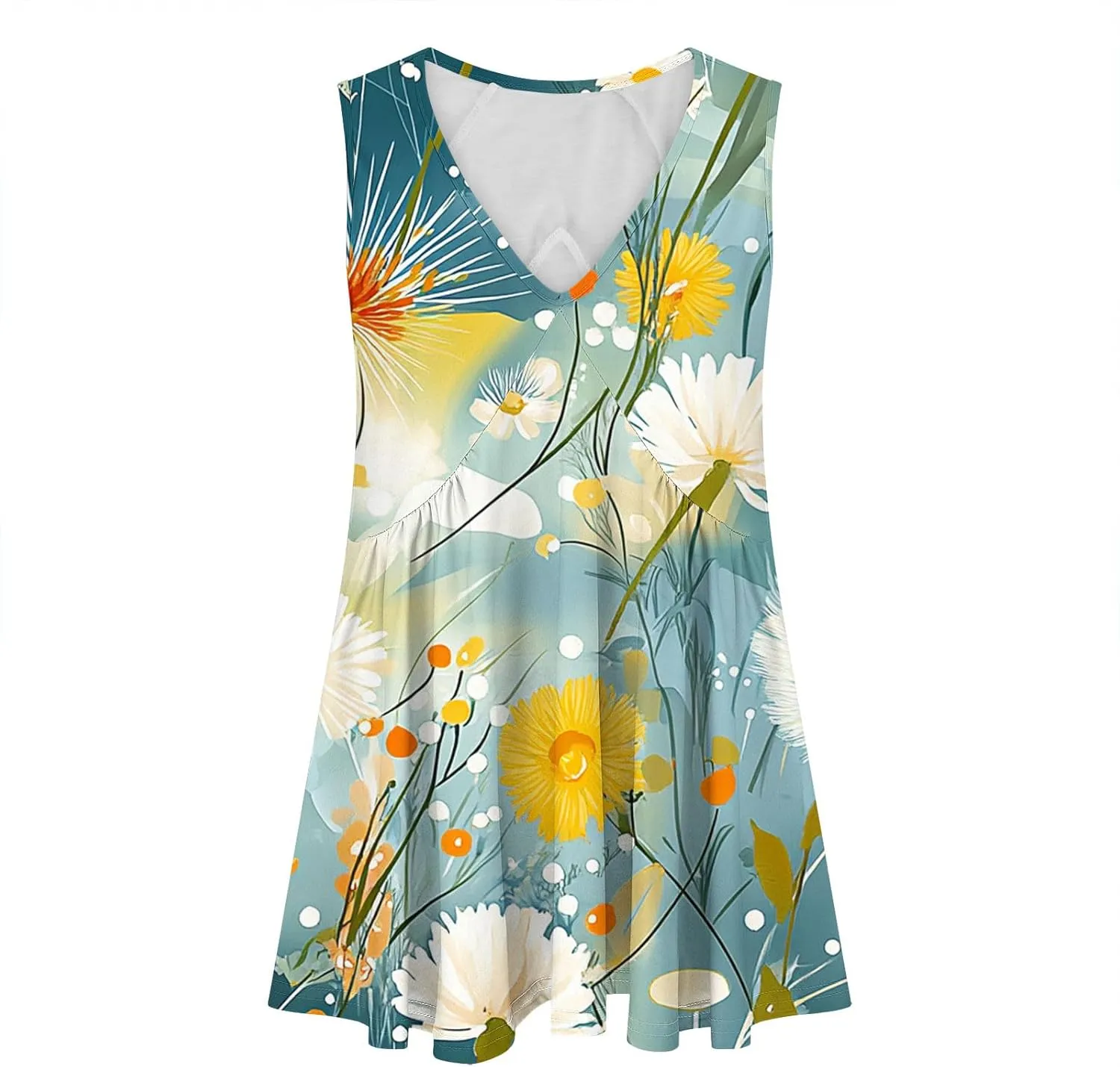 Womens Tank Tops Dressy Casual Sleeveless Printed Pleated Hawaiian Shirt V Neck Loose Beach Fashion Summer Tank Top