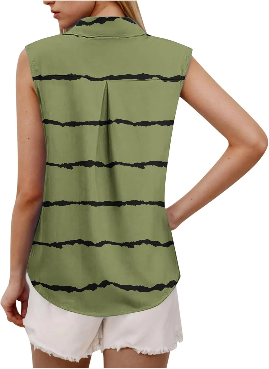 Womens Tank Tops Workout Striped Print Sleeveless Button Down Lapel Tunic Top Business Comfy Summer Trendy Camisole