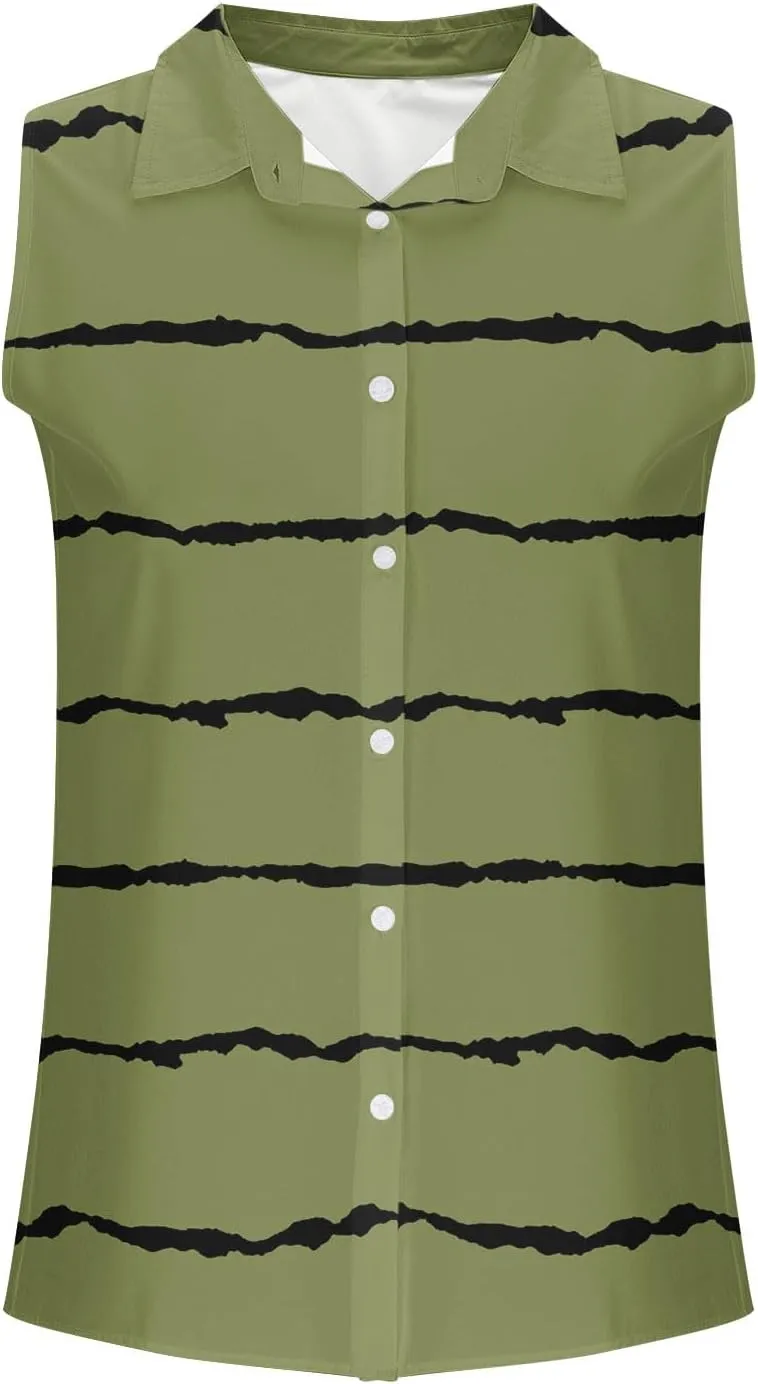 Womens Tank Tops Workout Striped Print Sleeveless Button Down Lapel Tunic Top Business Comfy Summer Trendy Camisole